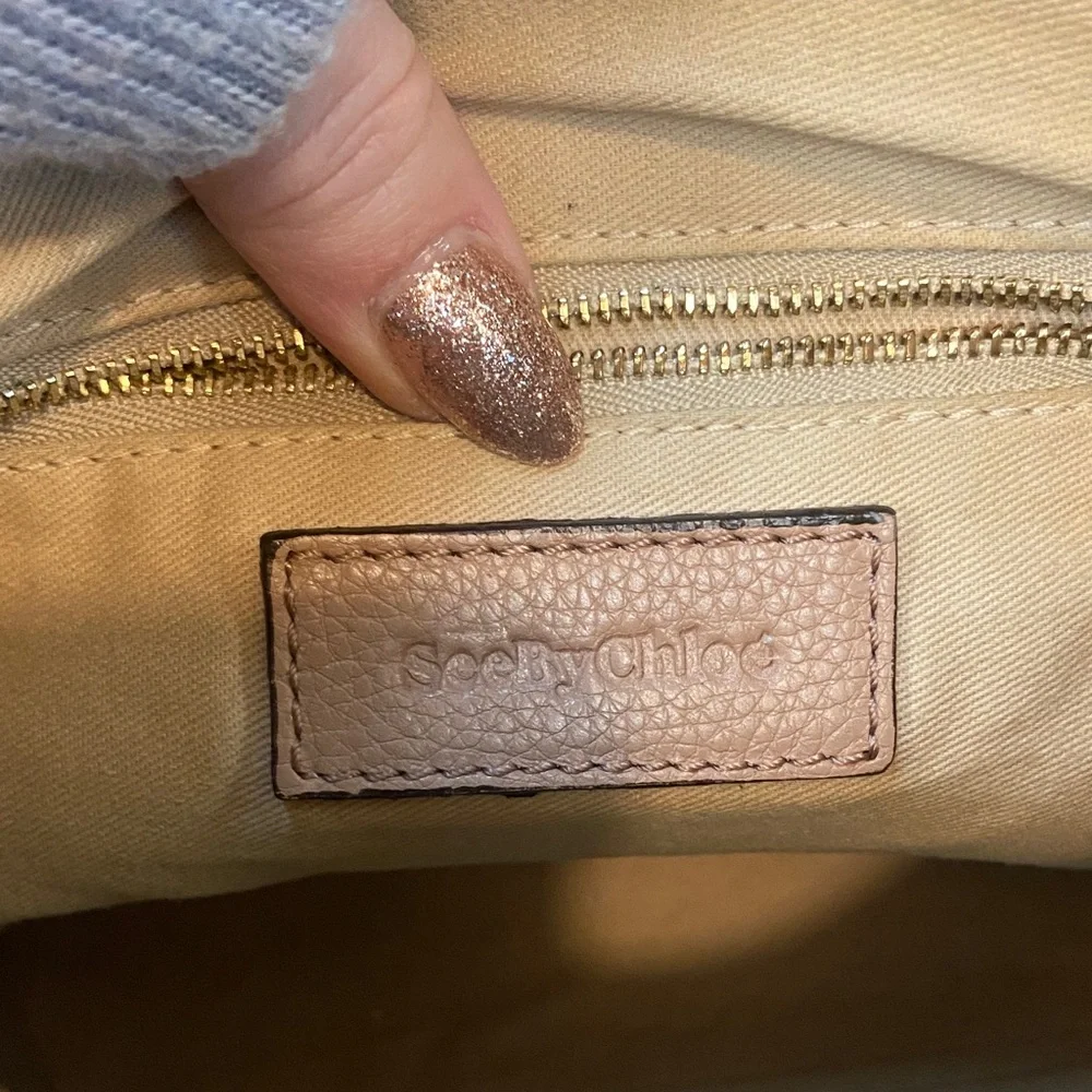 See By Chloé Tan Suede & Leather Shoulder Bag with Braided Ring - Picture 5 of 9